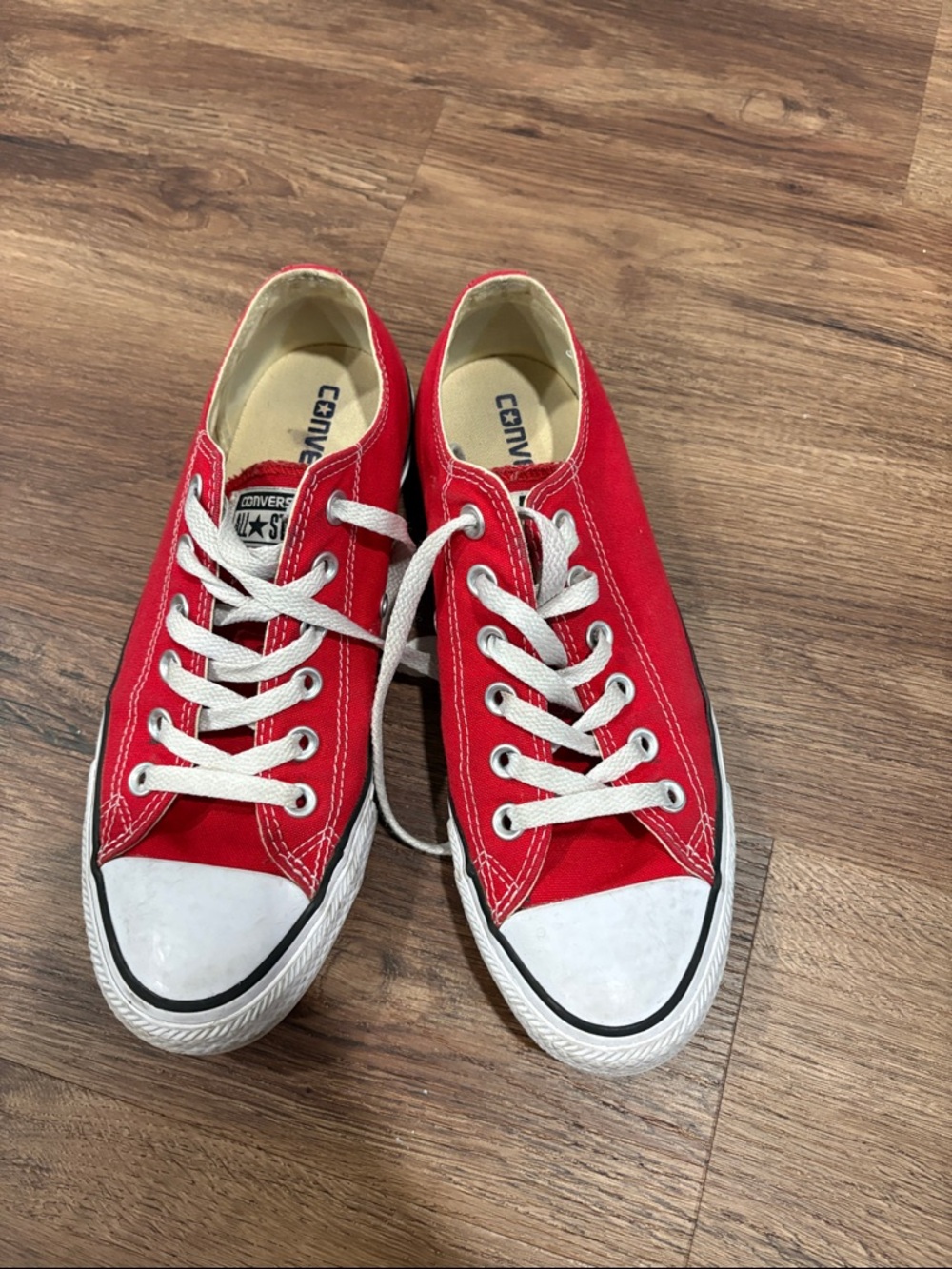 Converse Low Top Canvas Sneakers in Red and White